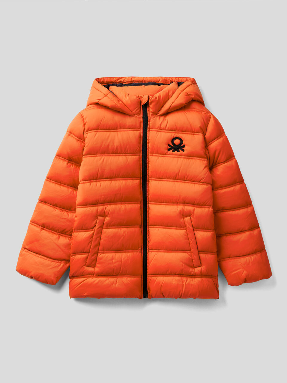 Puffer jacket with hood and logo image number 1