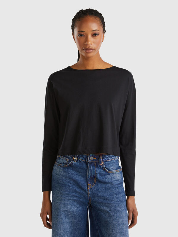 Black long fiber cotton t-shirt Women