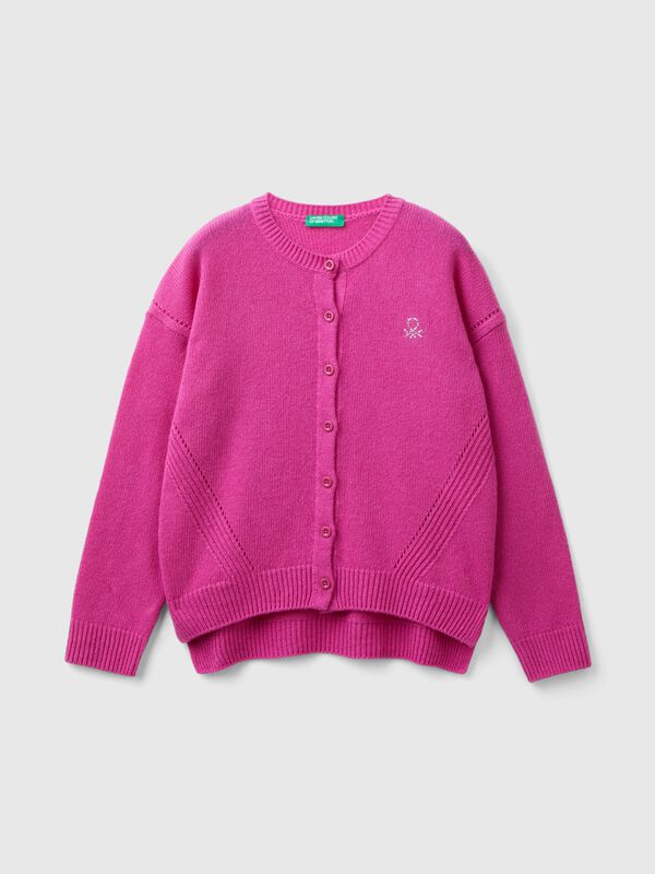 Crew neck cardigan with rhinestone logo Junior Girl