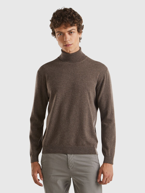 Brown turtleneck in pure Merino wool Men