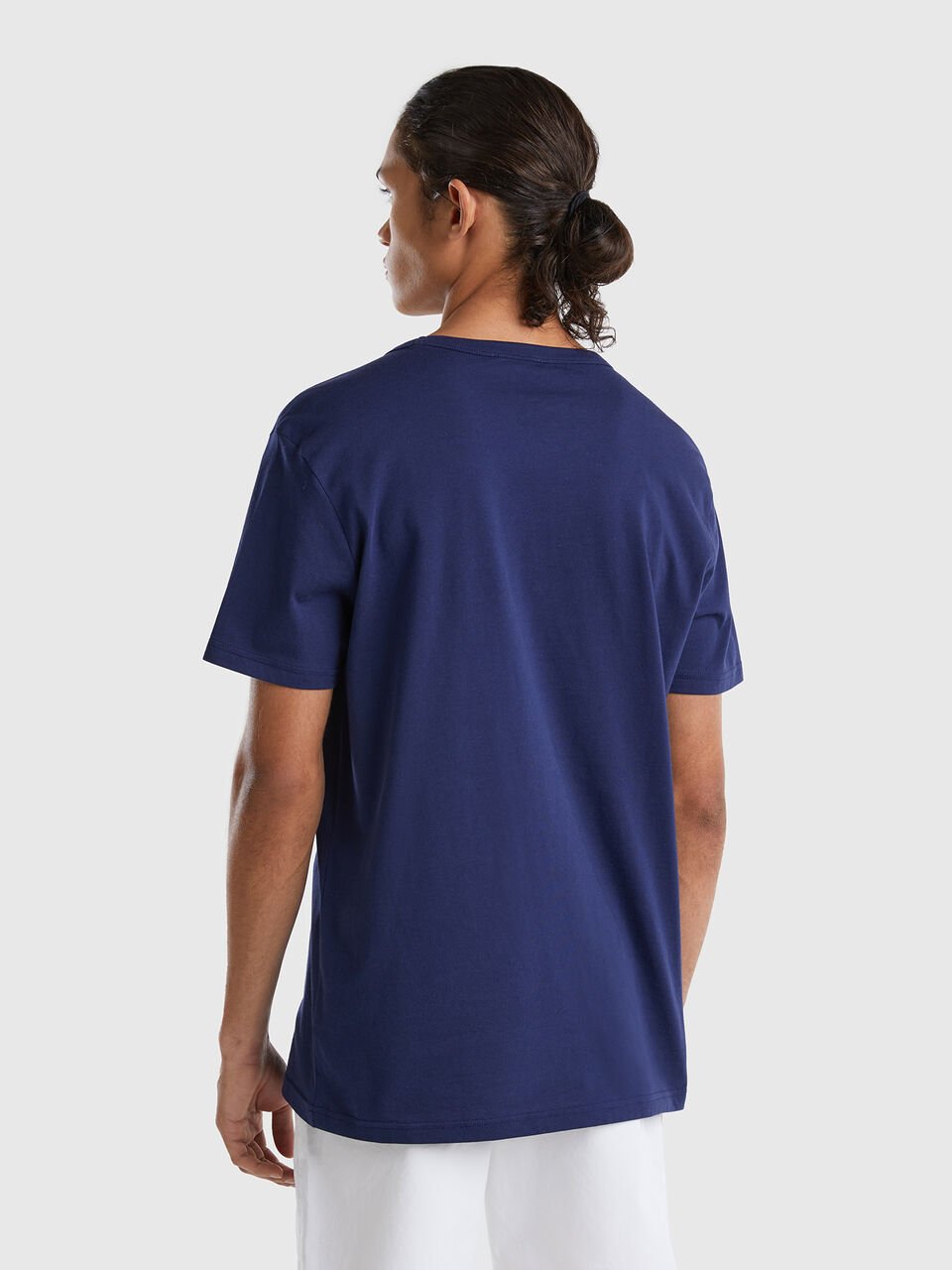 T-shirt in organic cotton with logo print, Blue - Benetton
