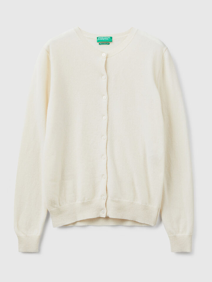 Crew neck cardigan in pure virgin wool image number 1