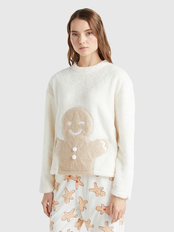 Sweater with biscuit print in faux fur Women