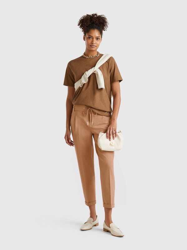 Yarn-dyed trousers with drawstring Women