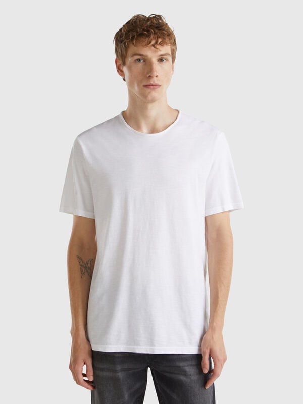 White t-shirt in slub cotton Men