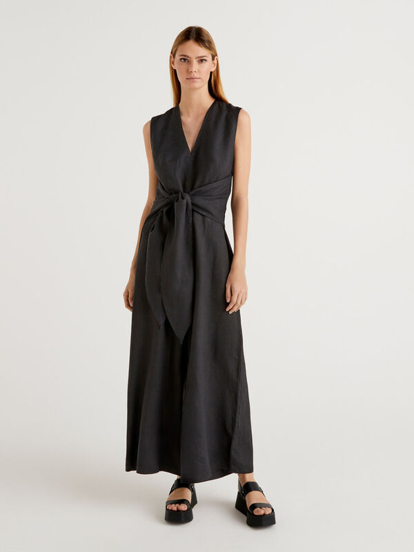 Jumpsuit in pure linen with sash Women
