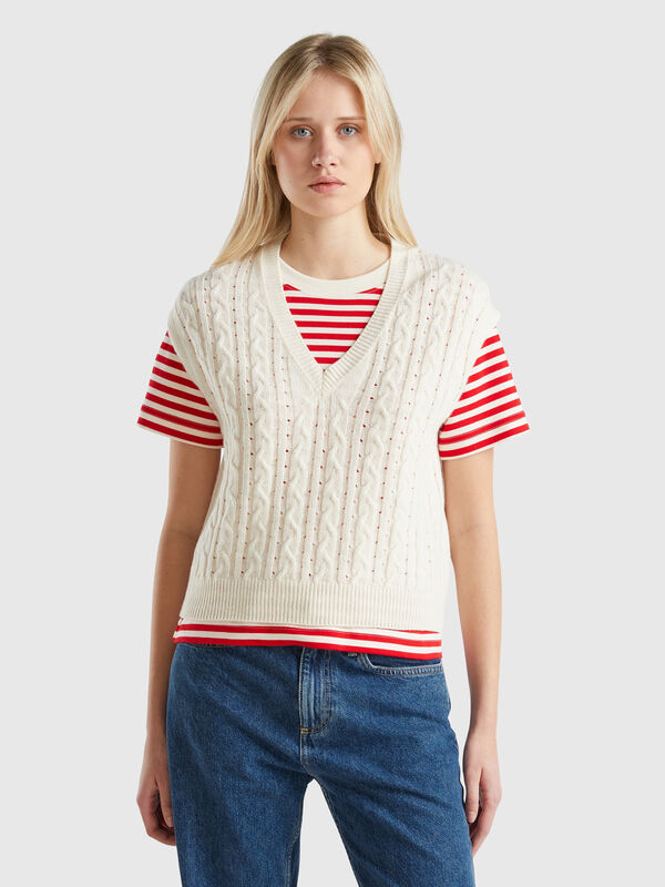 Boxy fit vest with cable knit and perforations Women