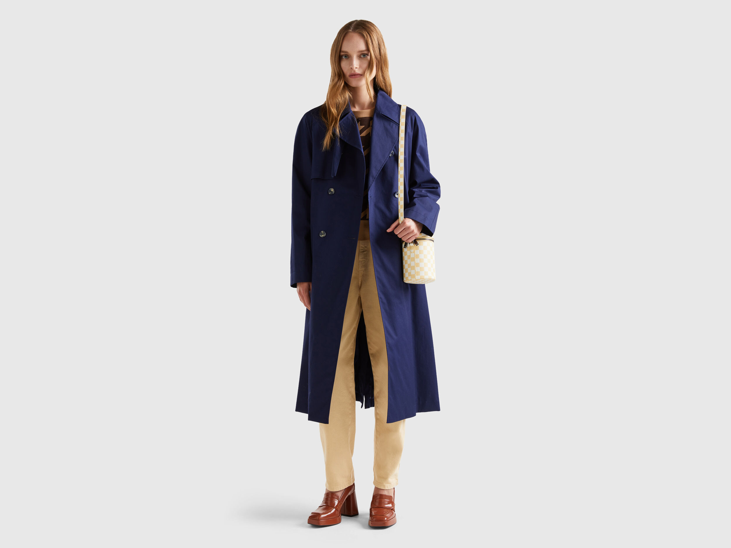 Double breasted midi trench coat Dark Blue Benetton
