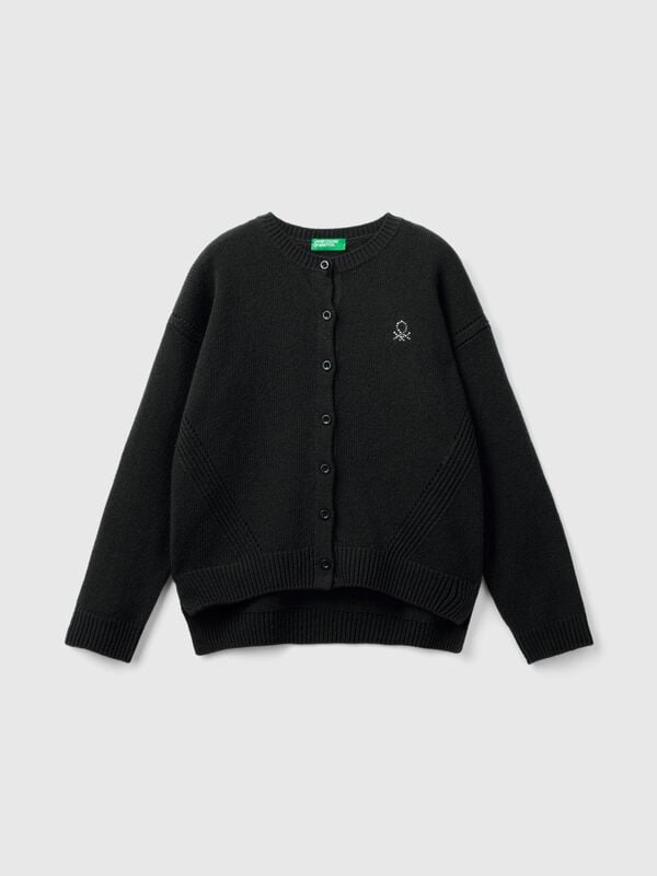 Crew neck cardigan with rhinestone logo Junior Girl