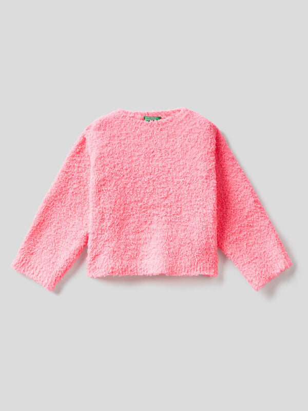 Neon pink boxy fit sweater with bouclé look Junior Girl