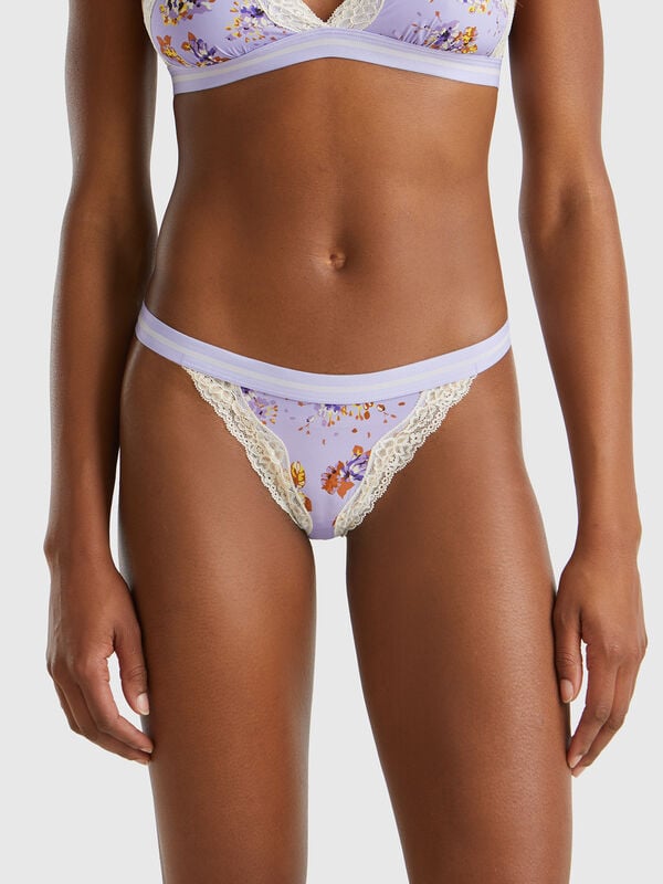 Charmeuse thong with floral print Women