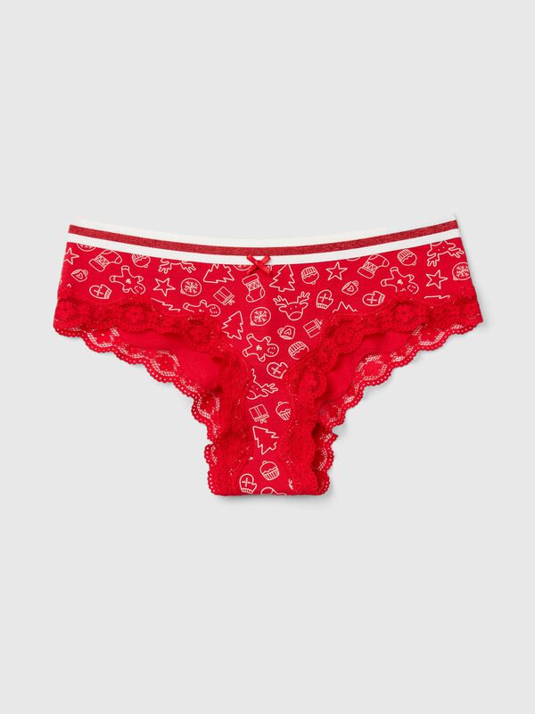Christmas culotte-style underwear with lace Women