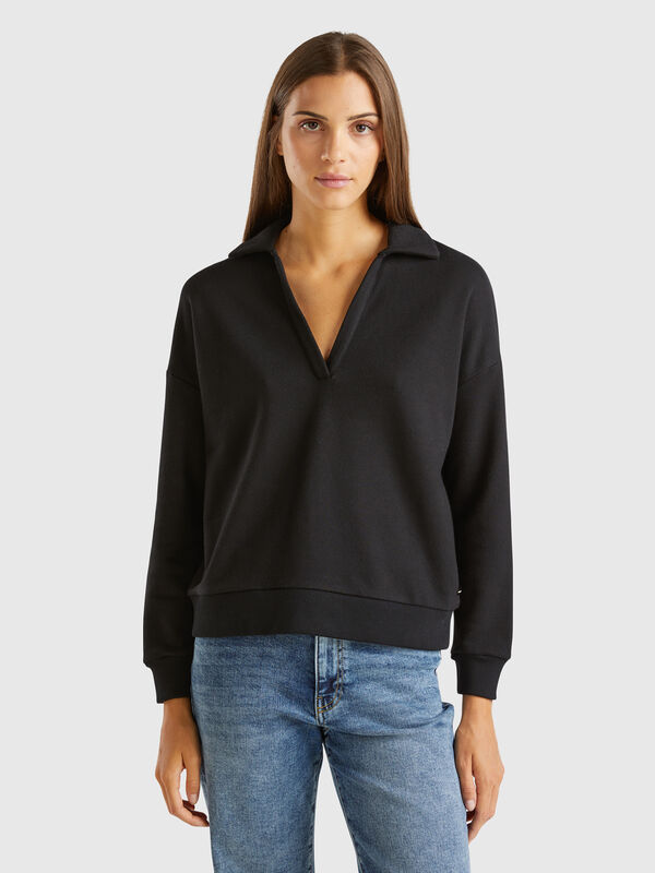 Sweat fabric polo with V-neck Women