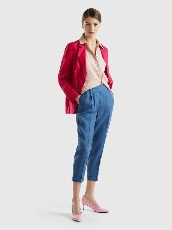 Cropped trousers in 100% linen Women