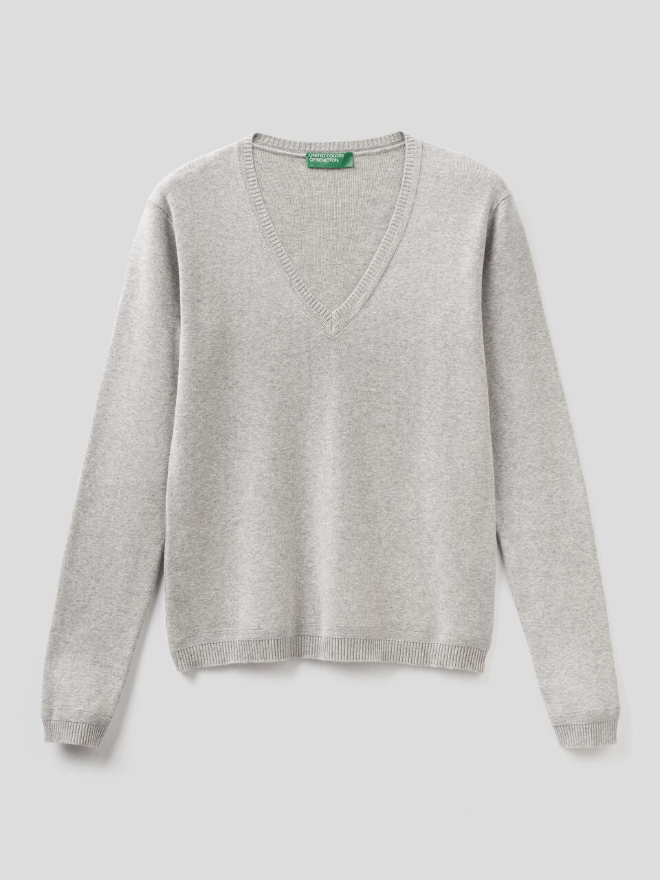 Pure cotton sweater with V-neck image number 1