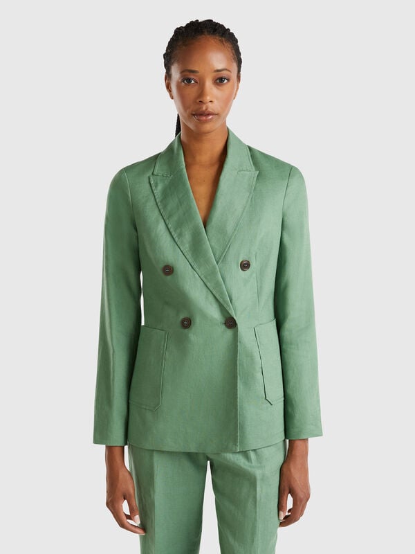 Double-breasted blazer in pure linen Women