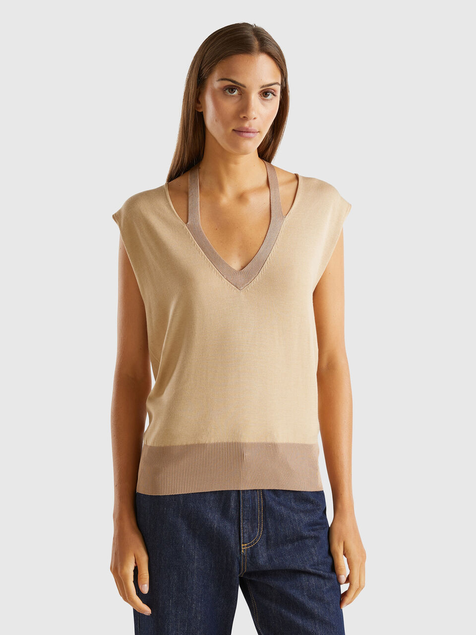 V NECK SWEATER H/S Women image number null