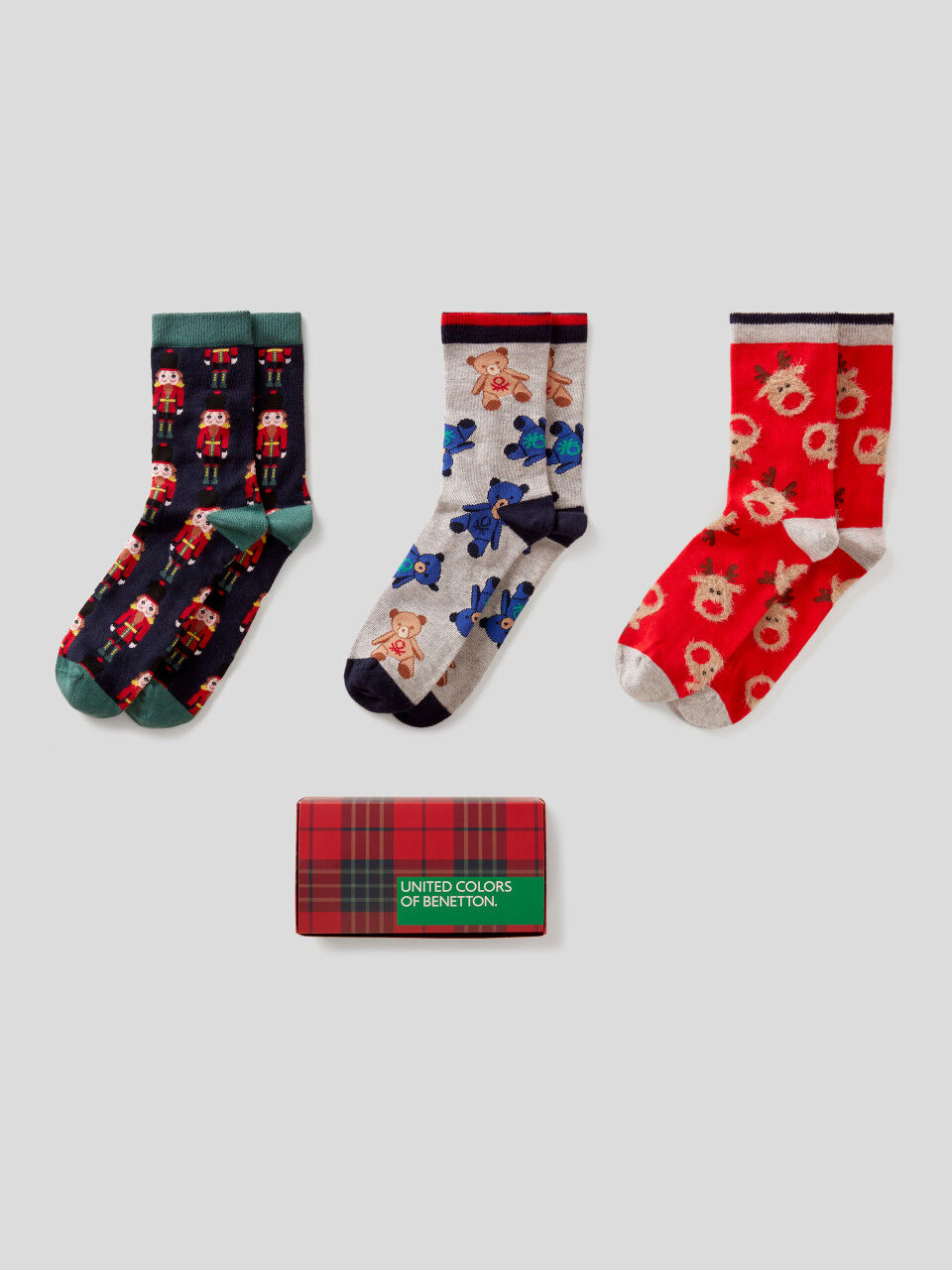Gift box with three pairs of Christmas socks