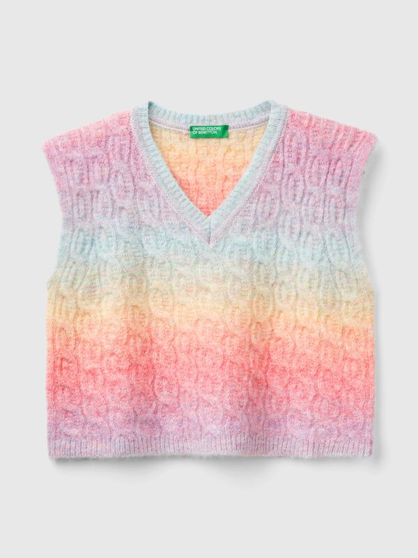 Multicolored vest with cables Junior Girl