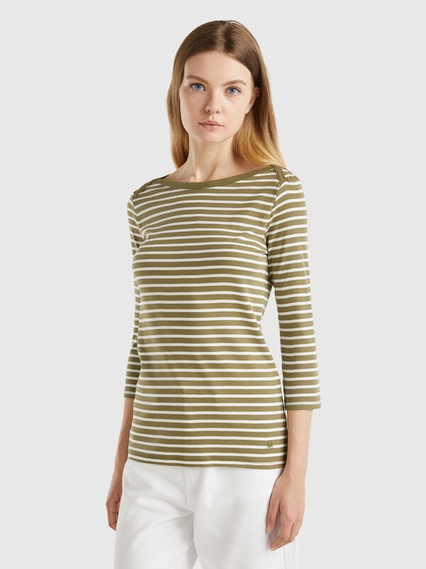 Striped 3/4 sleeve t-shirt in pure cotton Women