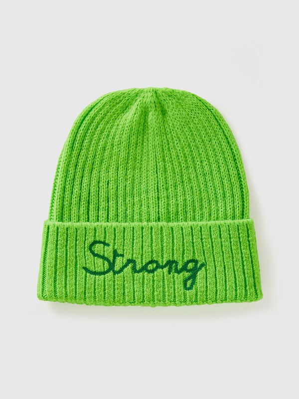 Neon green beanie with embroidery Junior Boy