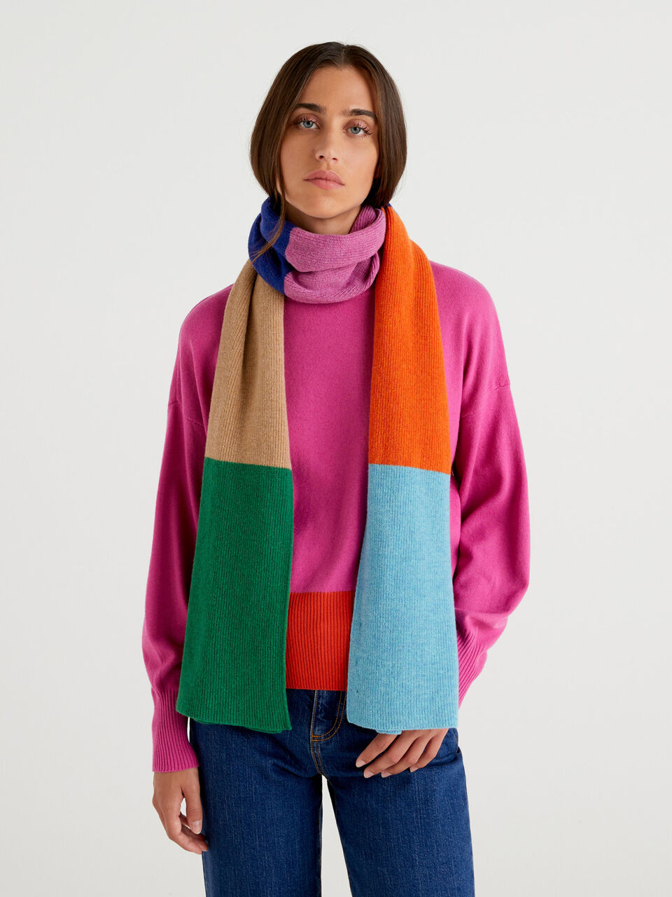 Maxi multicolored scarf in pure Merino wool image number 2