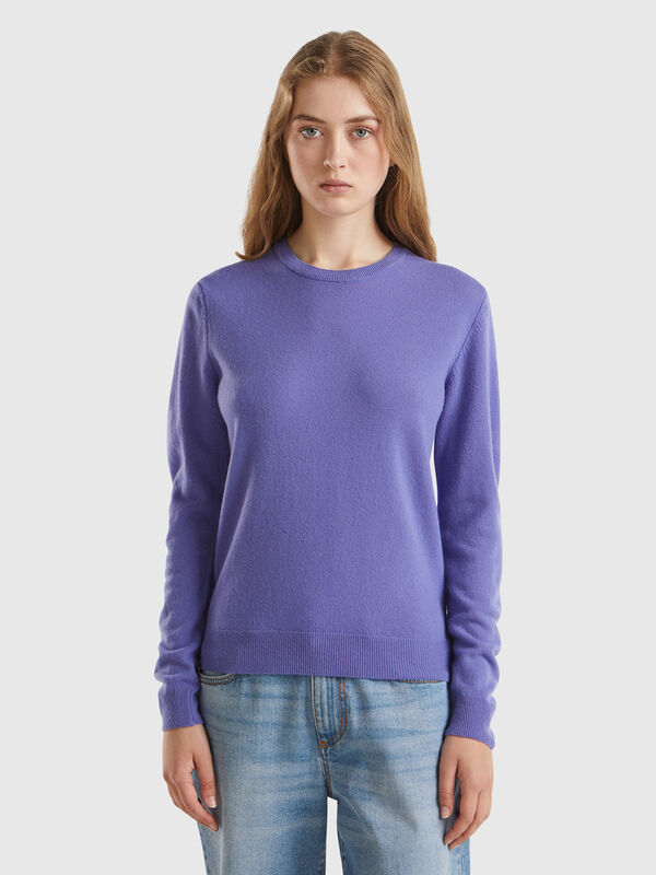Purple crew neck sweater in pure Merino wool Women