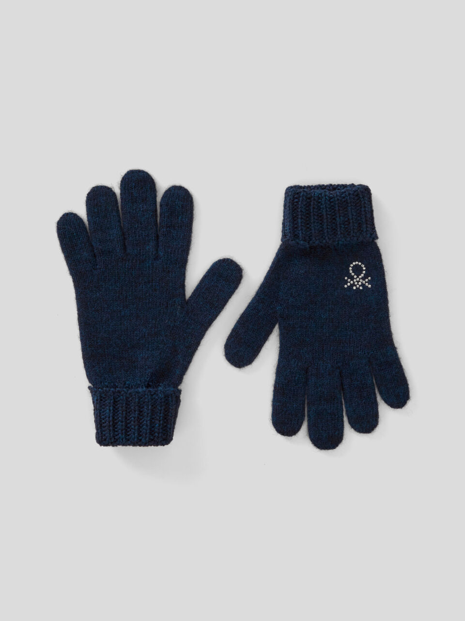 Gloves in wool blend with rhinestone logo image number 1