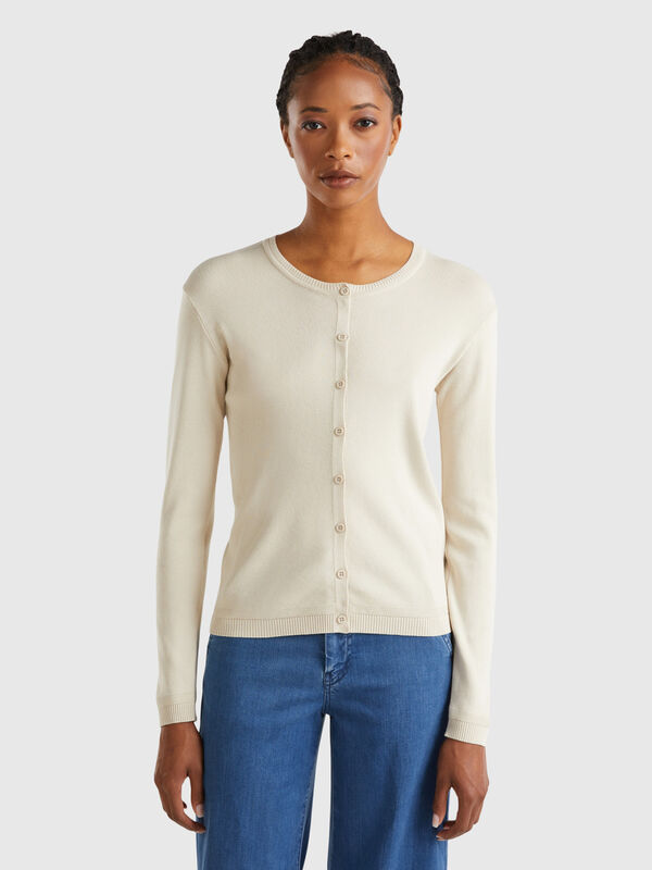 Crew neck cardigan in pure cotton Women