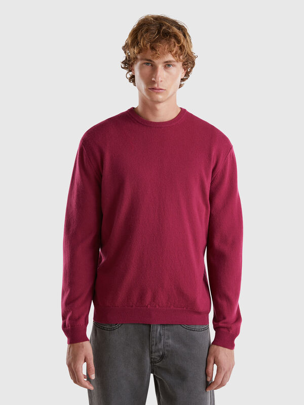 Plum crew neck sweater in pure Merino wool Men