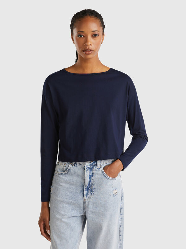 Dark blue long fiber cotton t-shirt Women
