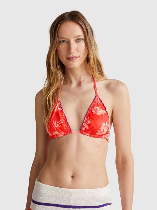 Padded triangle bikini top with flower print Women
