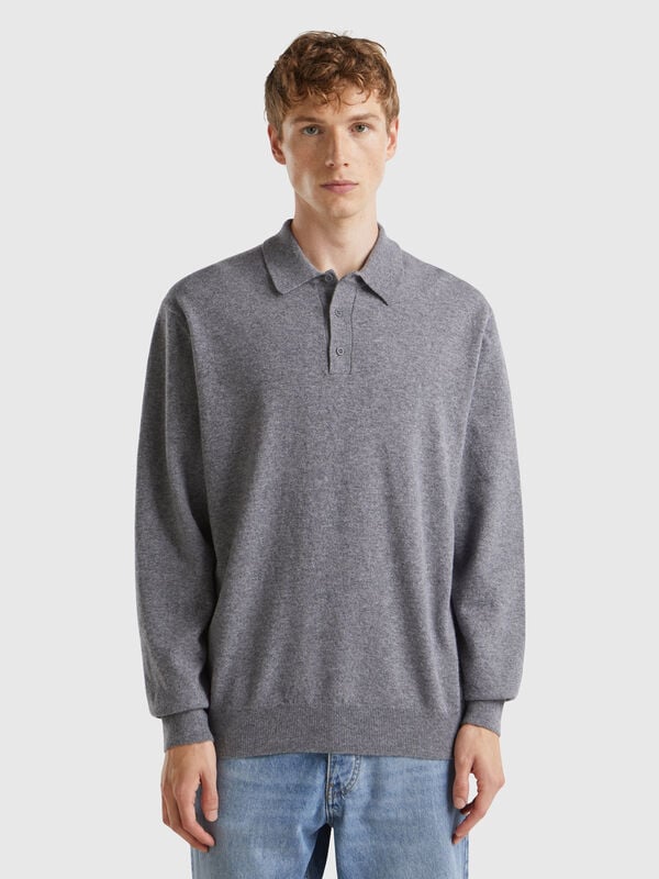 Dark gray polo in pure Merino wool Men