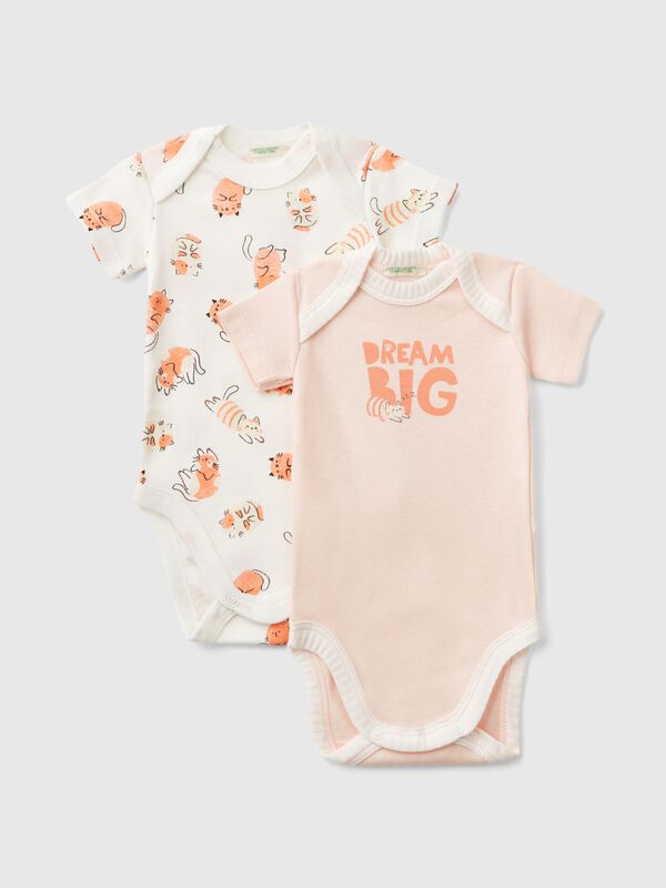 Two short sleeve bodysuits in organic cotton New Born (0-18 months)