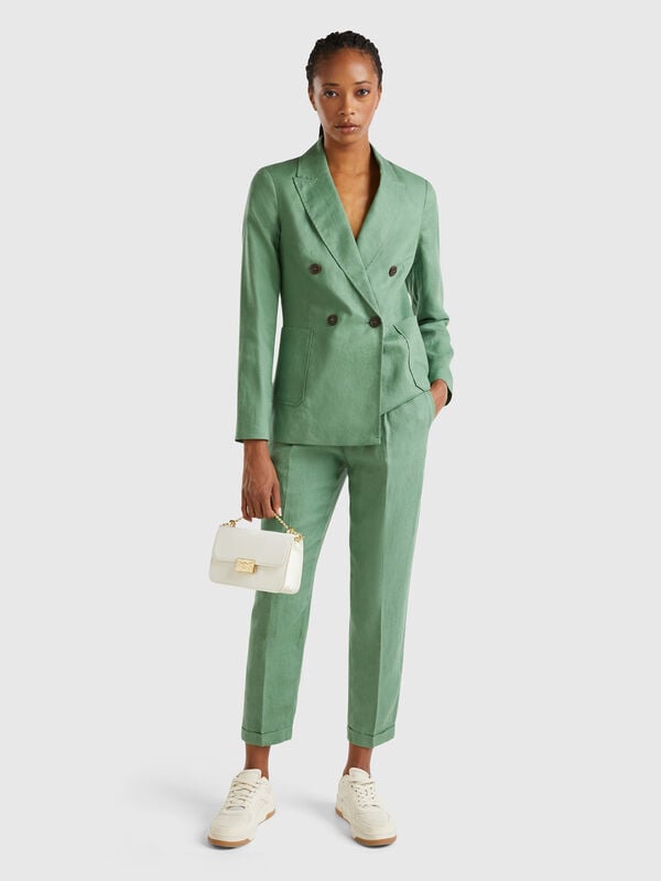 Regular fit pure linen trousers Women