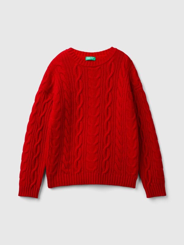Cable knit sweater in wool blend Junior Boy