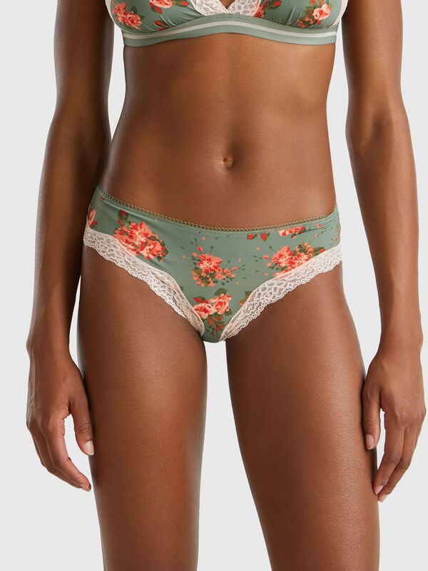 Charmeuse briefs with floral print Women