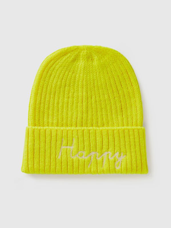 Neon yellow beanie with embroidery Junior Boy