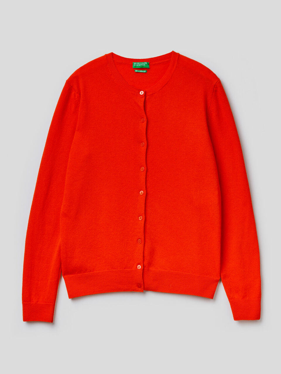 Crew neck cardigan in pure virgin wool image number 1