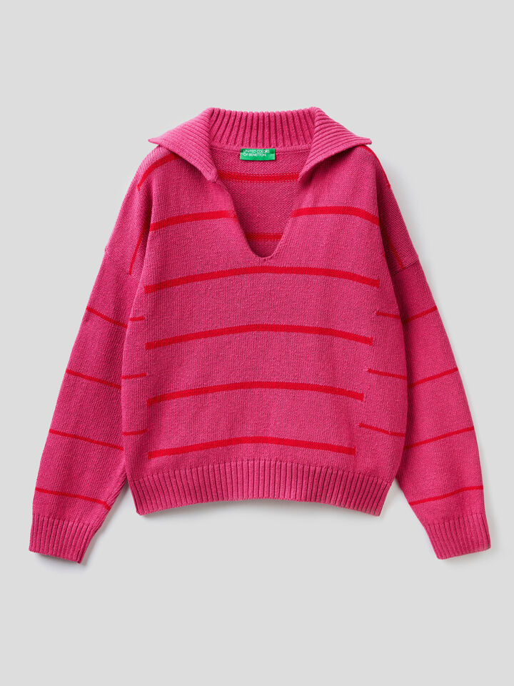 Striped polo sweater image number 1