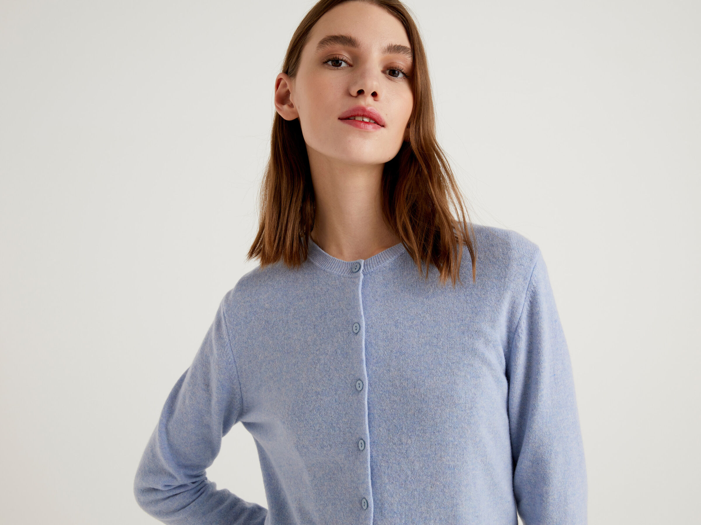Crew neck cardigan in pure virgin wool image number 4