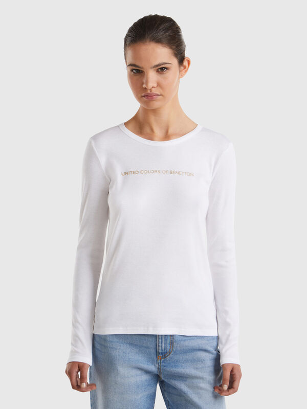 Long sleeve white t-shirt in 100% cotton Women