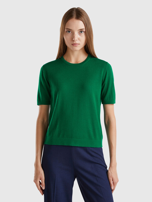 Short sleeve sweater in pure Merino wool Women