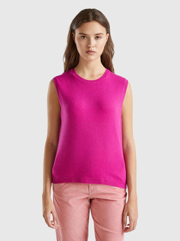 Cyclamen vest in pure Merino wool Women