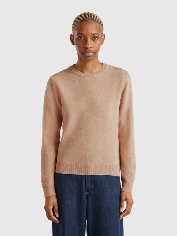 Beige crew neck sweater in Merino wool Women