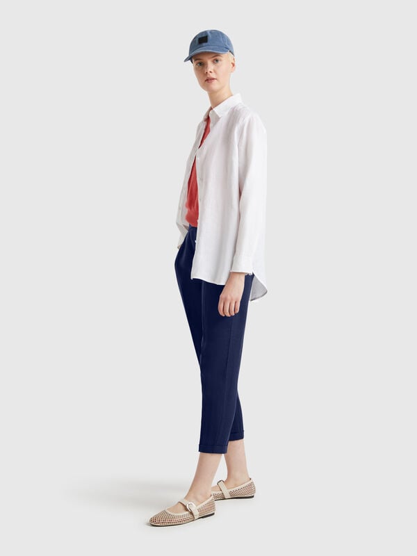 Cropped trousers in 100% linen Women
