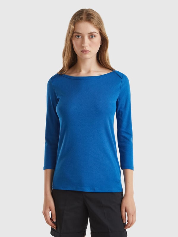 T-shirt with boat neck in 100% cotton Women