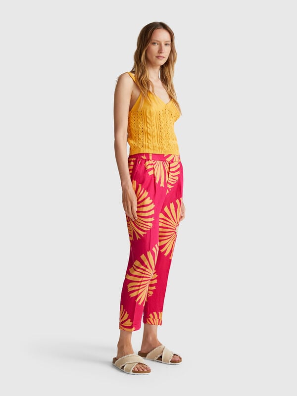 Printed linen trousers Women