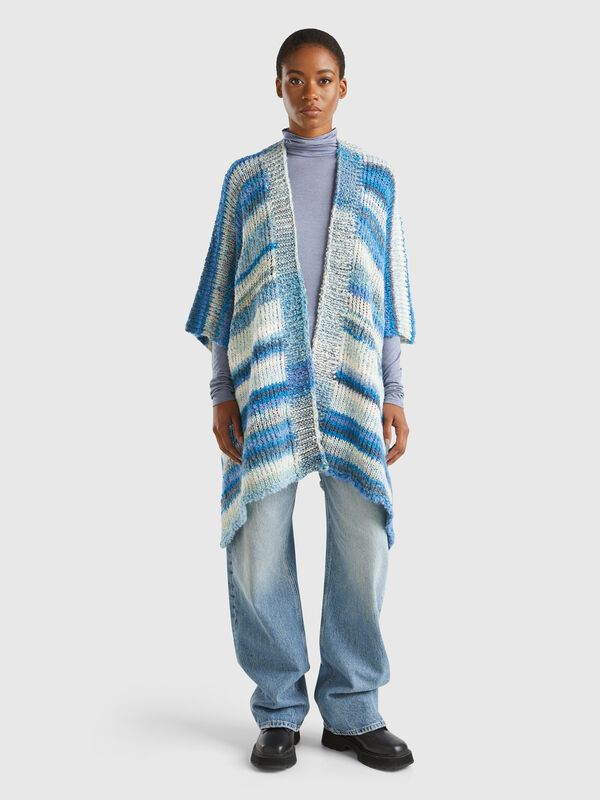 Multicolor poncho in wool blend Women