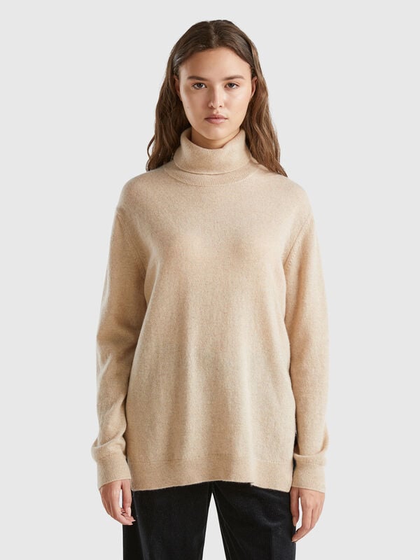 Oversized fit turtleneck in pure cashmere Women